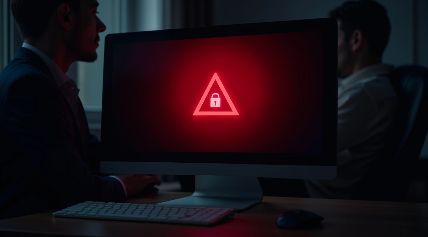 Schermo del computer che mostra avviso di sicurezza con lucchetto rosso