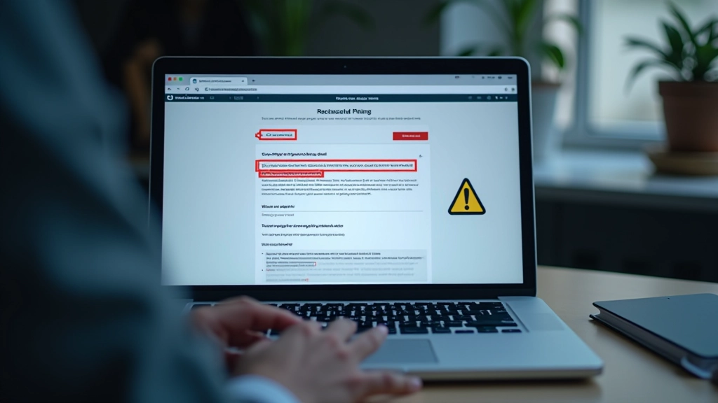 Schermo di computer con email di phishing evidenziata in rosso e simbolo di avviso